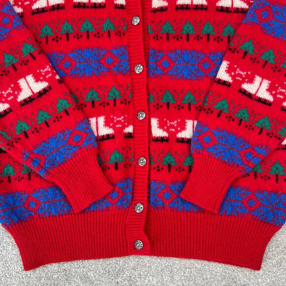Vintage Robert Scott Ltd 100% Wool Holiday Ice Skate Cardigan Knit Sweater (M) - Picture 9 of 10